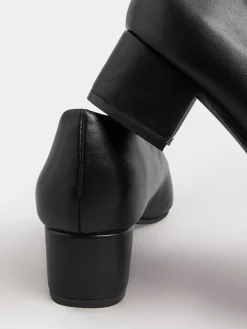 Best Yours Curve Black Extra Wide Fit Faux Leather Block Heel Court Shoes In Extra Wide EEE Fit