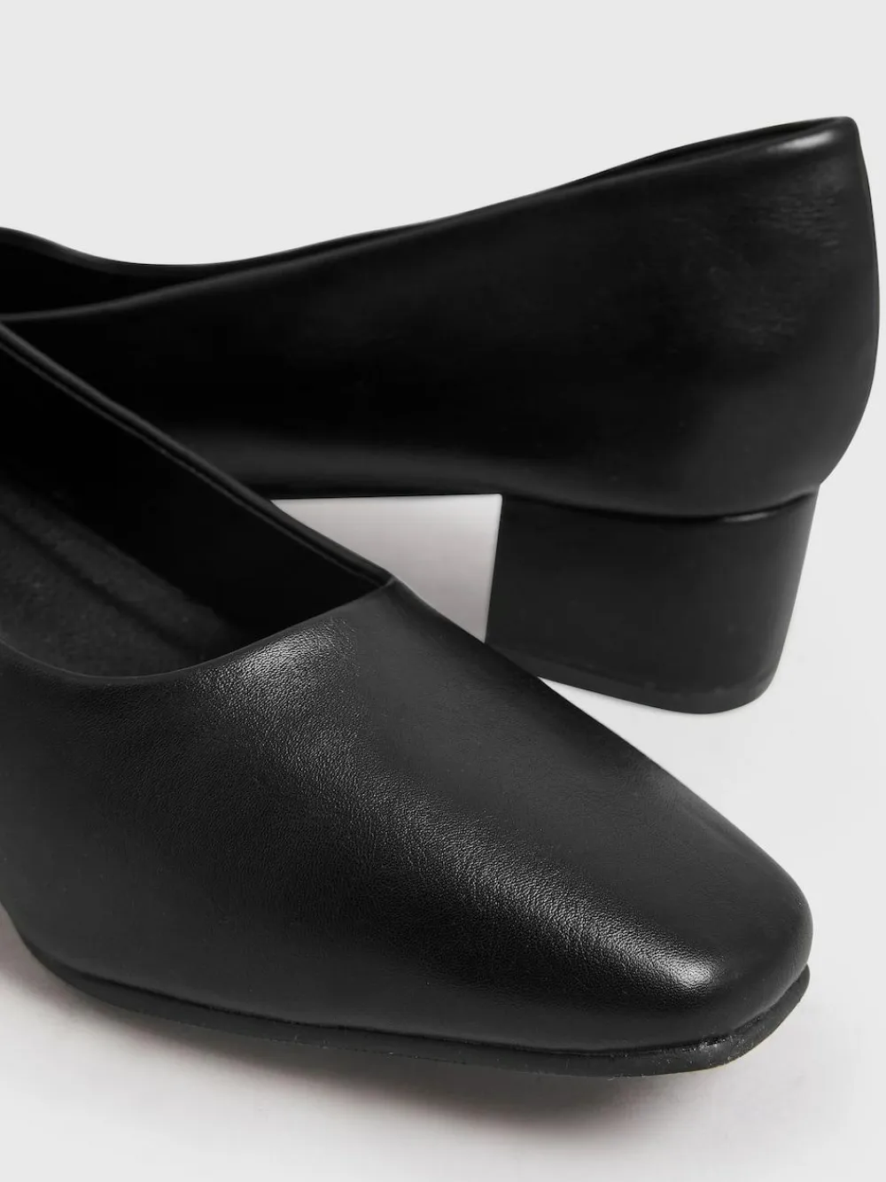 Best Yours Curve Black Extra Wide Fit Faux Leather Block Heel Court Shoes In Extra Wide EEE Fit