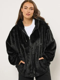 Yours Curve Faux Fur Zip Thru Hooded Fleece^Women Hoodies & Sweatshirts