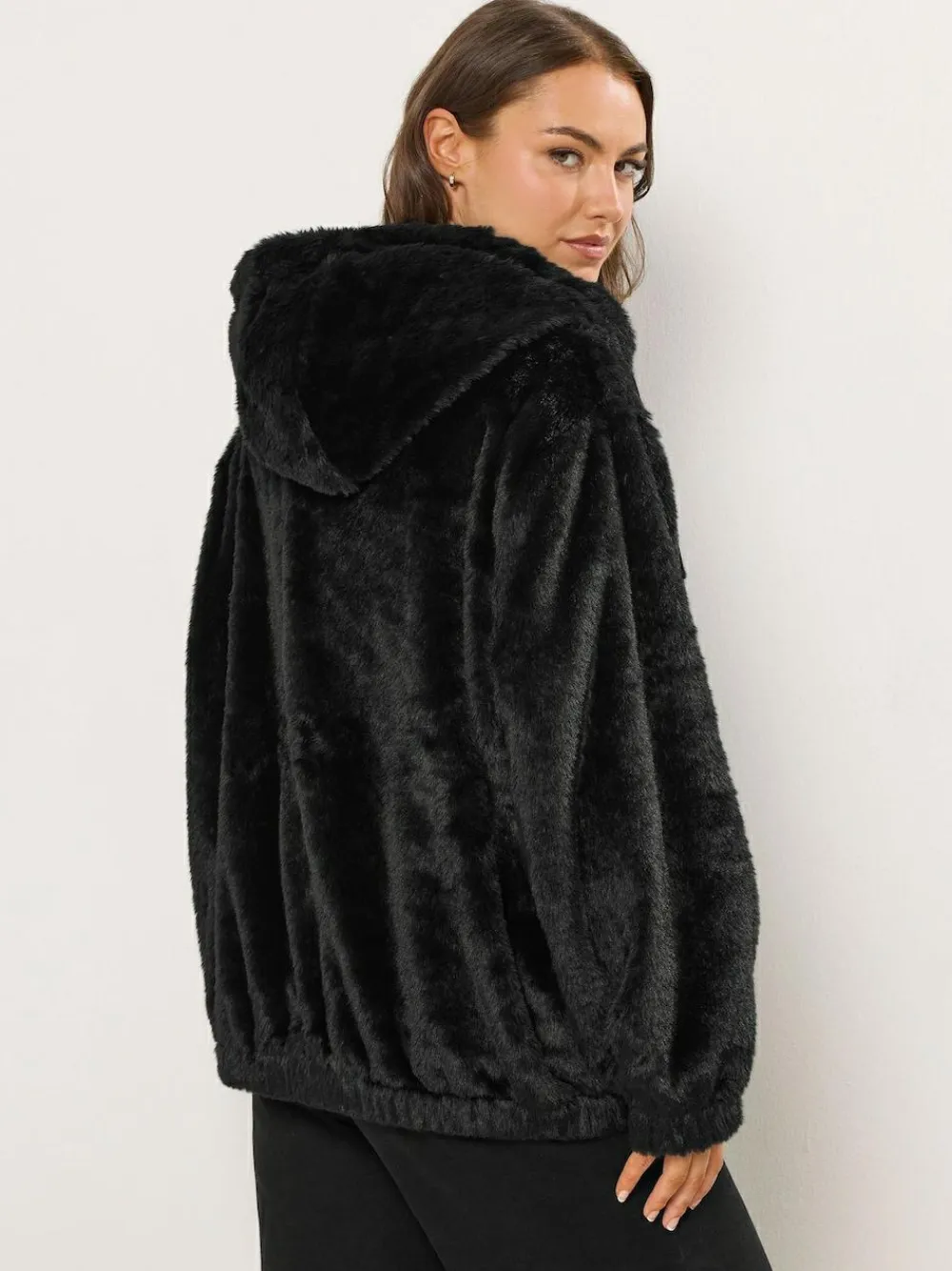 Yours Curve Faux Fur Zip Thru Hooded Fleece^Women Hoodies & Sweatshirts