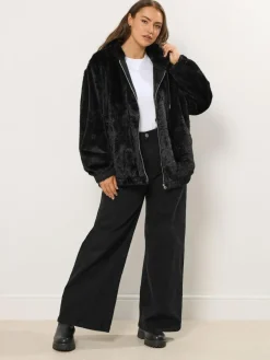 Yours Curve Faux Fur Zip Thru Hooded Fleece^Women Hoodies & Sweatshirts