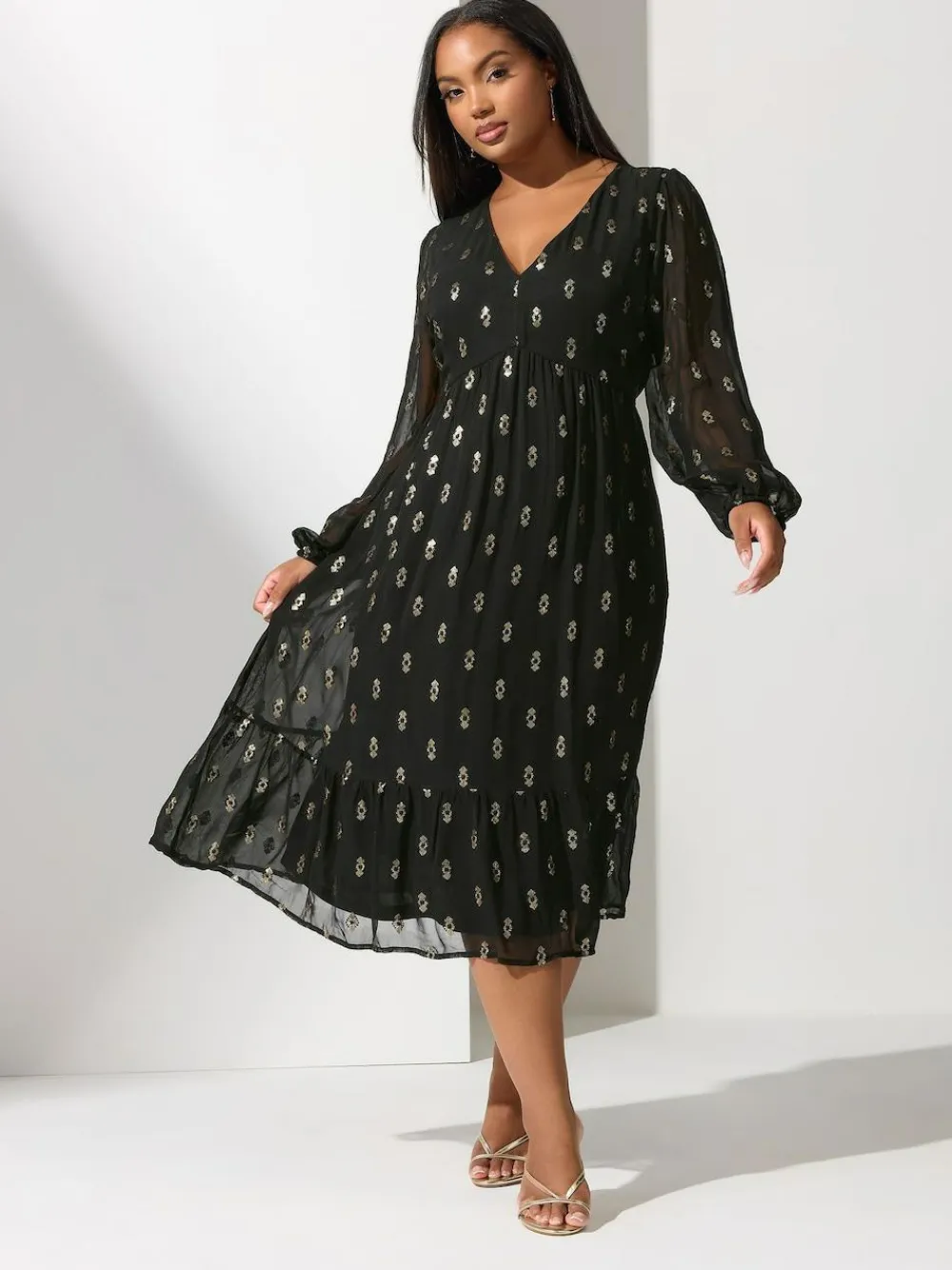 Yours Curve Black London Sequin Boho Smock Dress^Women Midi Dresses|Occasion Dresses