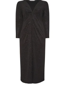 Clearance Yours Curve Black London Glitter Long Sleeve Knot Maxi Dress