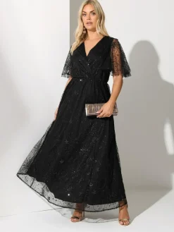 Yours Curve Black London Sequin Celestial Wrap Maxi Dress^Women Maxi Dresses