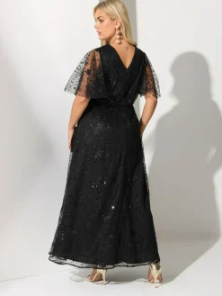 Yours Curve Black London Sequin Celestial Wrap Maxi Dress^Women Maxi Dresses