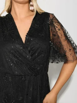 Yours Curve Black London Sequin Celestial Wrap Maxi Dress^Women Maxi Dresses