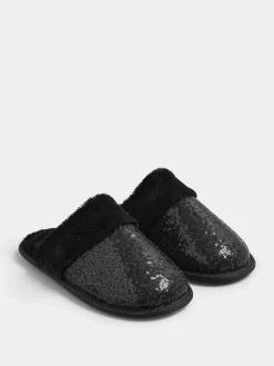 New Yours Curve Black Sequin Slippers