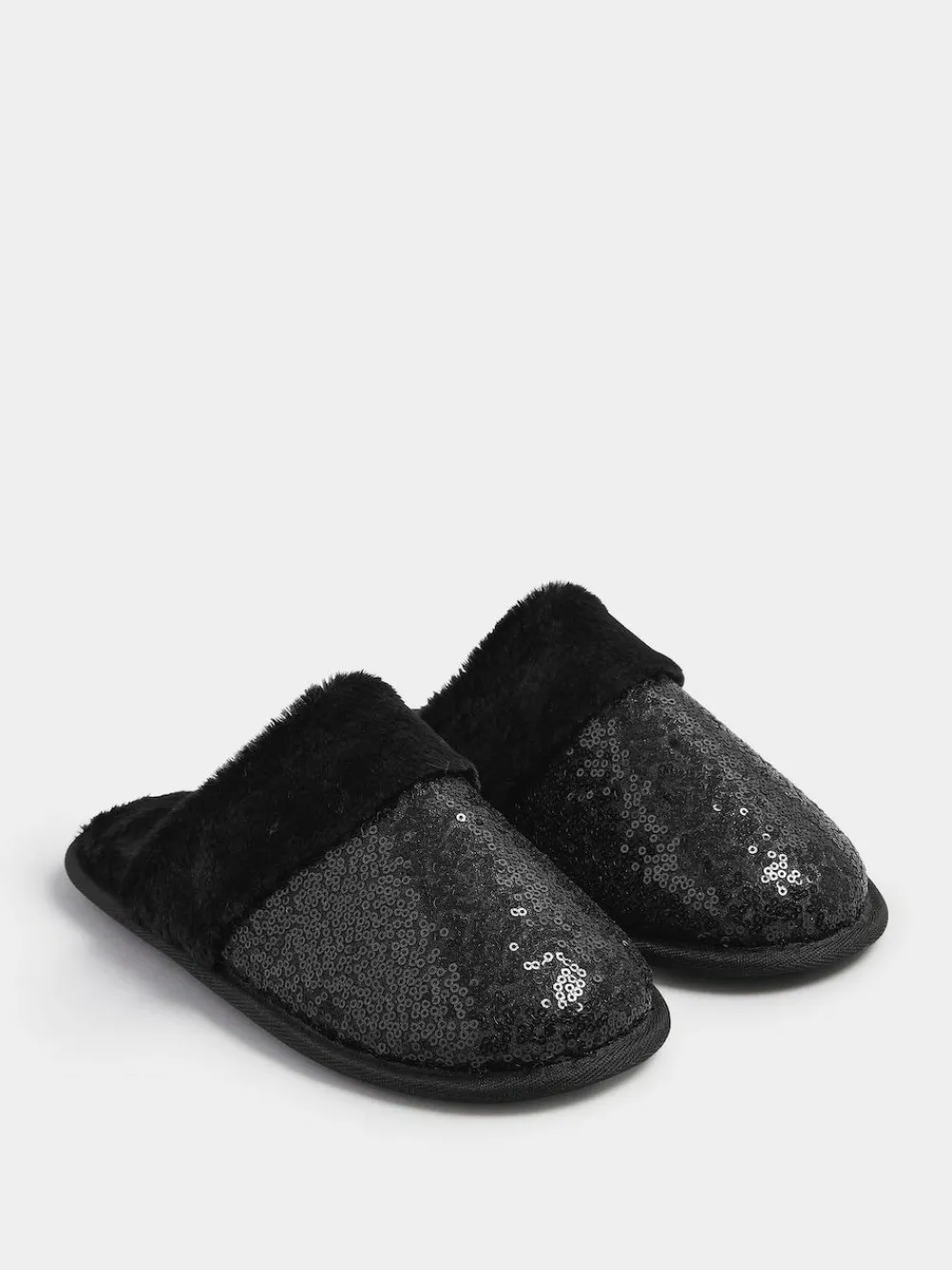 New Yours Curve Black Sequin Slippers
