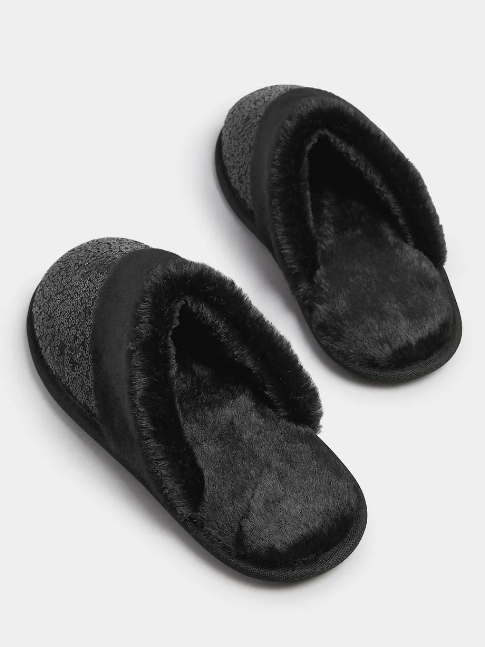 New Yours Curve Black Sequin Slippers