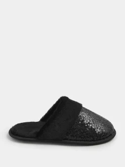 New Yours Curve Black Sequin Slippers