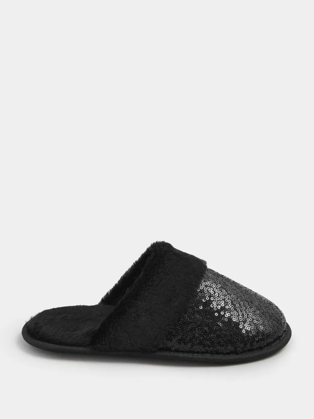 New Yours Curve Black Sequin Slippers