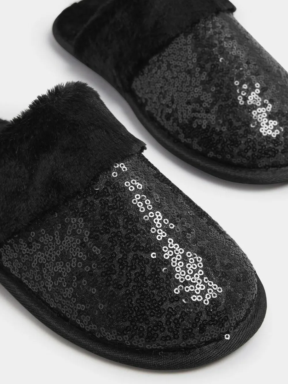 New Yours Curve Black Sequin Slippers