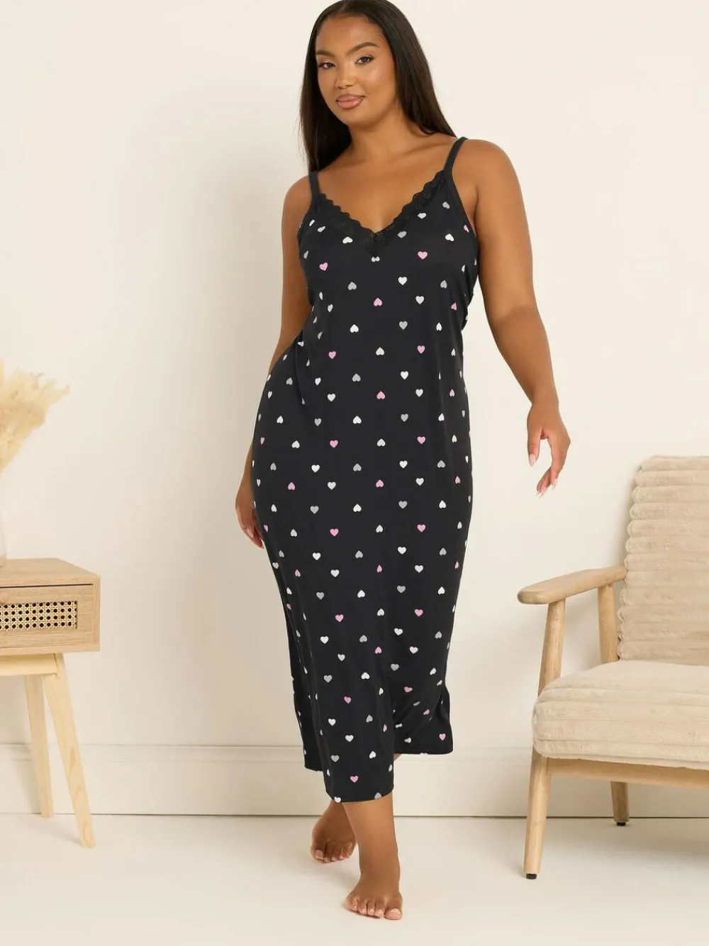 Clearance Yours Curve Soft Touch Midaxi Chemise Black