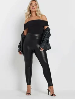Yours Curve Black Stretch Coated Leggings^Women Leggings & Sweatpants