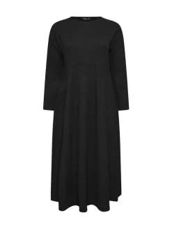 New Yours Curve Black Textured Flared Maxi Dress