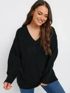 Yours Curve Black V-Neck Knitted Jumper^Women Knitwear|Knitwear