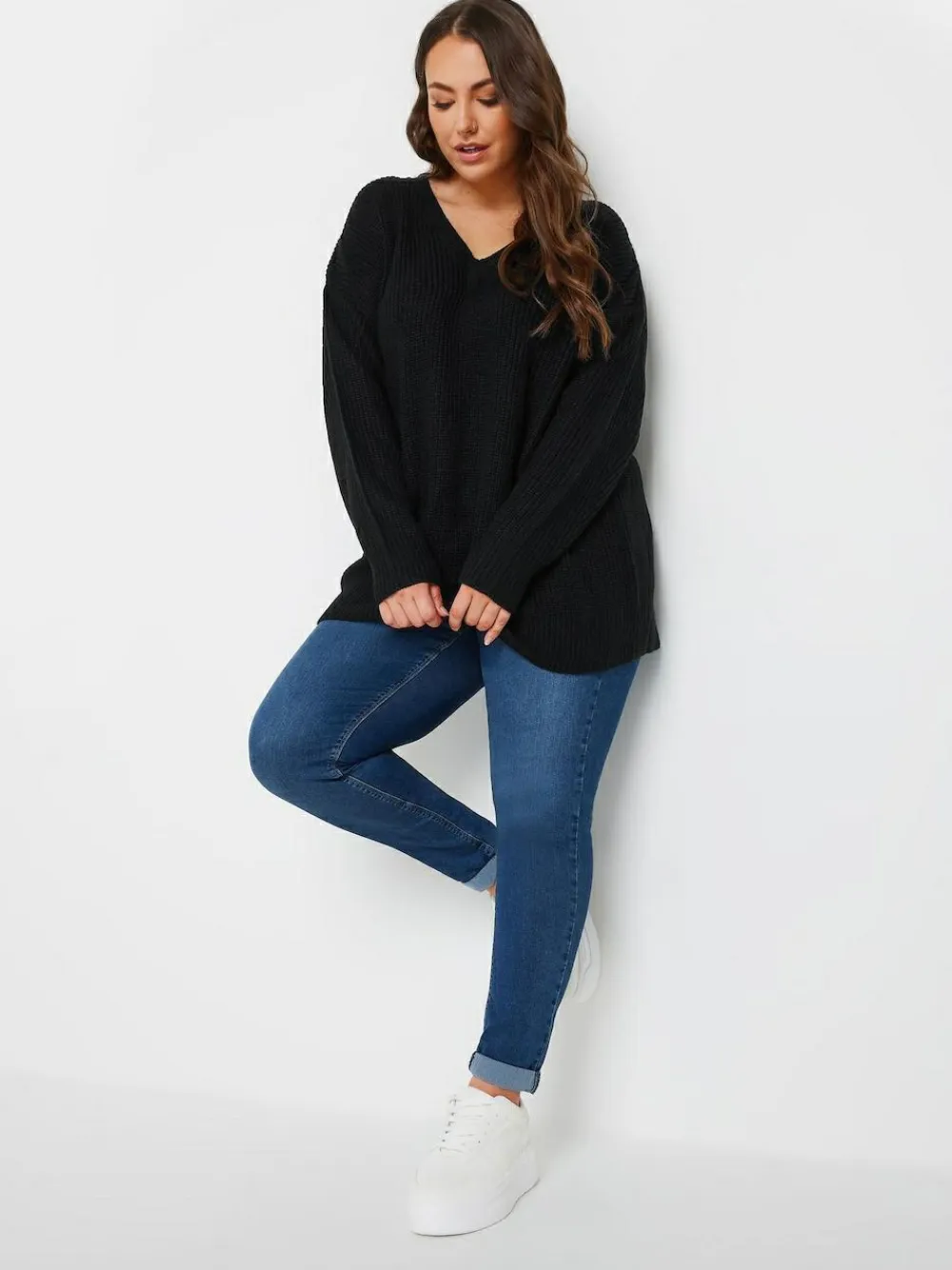 Yours Curve Black V-Neck Knitted Jumper^Women Knitwear|Knitwear