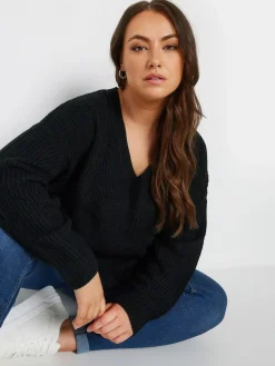 Yours Curve Black V-Neck Knitted Jumper^Women Knitwear|Knitwear