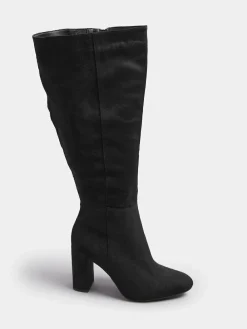 Yours Curve Black Wide Fit Wide Fit Heeled Micro Knee High Boots^Women Wide Fit & Extra Wide Fit