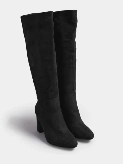Yours Curve Black Wide Fit Wide Fit Heeled Micro Knee High Boots^Women Wide Fit & Extra Wide Fit