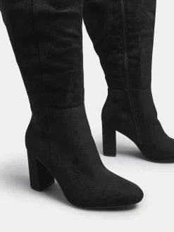 Yours Curve Black Wide Fit Wide Fit Heeled Micro Knee High Boots^Women Wide Fit & Extra Wide Fit