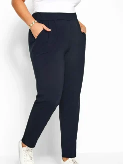 Best Yours Curve Double Pleat Stretch Jersey Joggers Blue