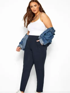 Best Yours Curve Double Pleat Stretch Jersey Joggers Blue