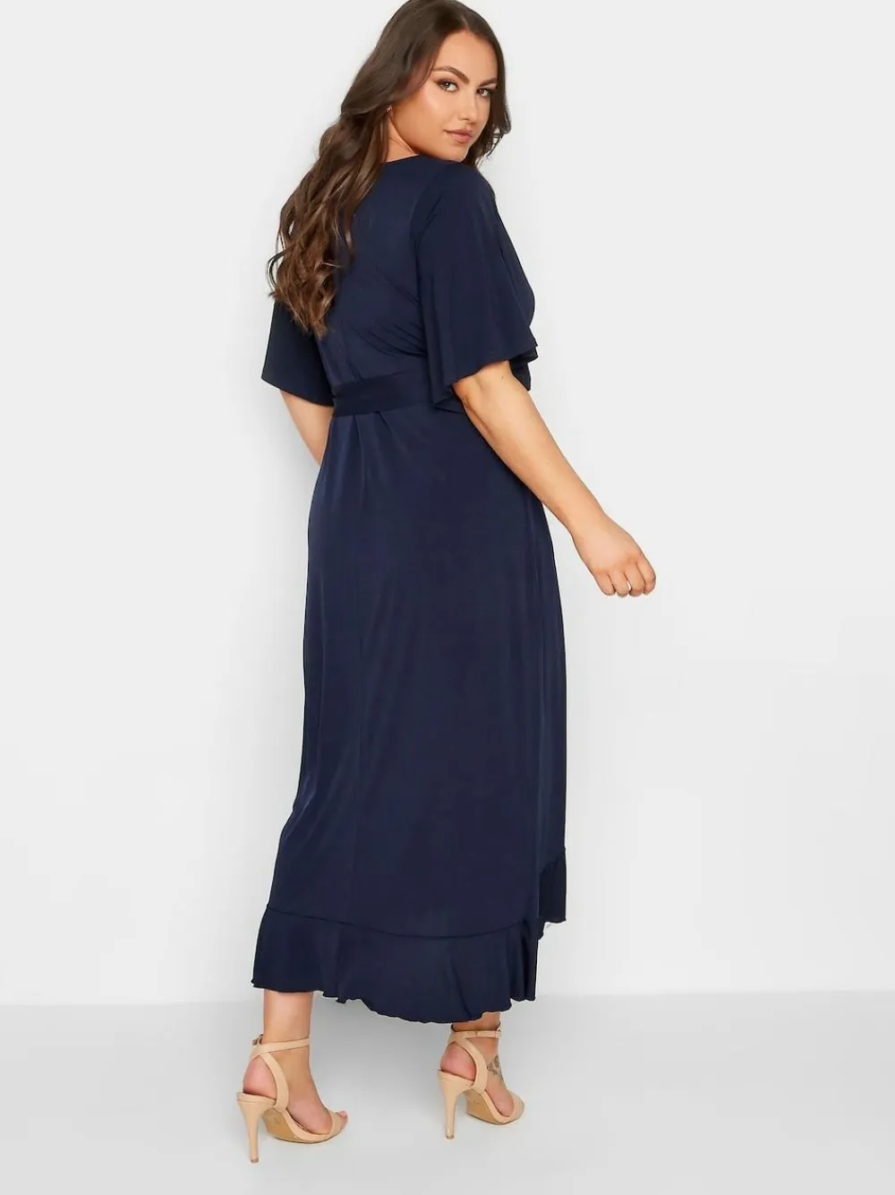 Discount Yours Curve Blue London Ruffle Wrap Dress