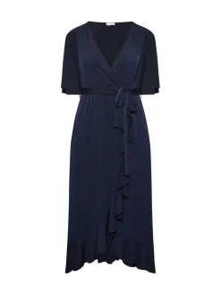 Discount Yours Curve Blue London Ruffle Wrap Dress