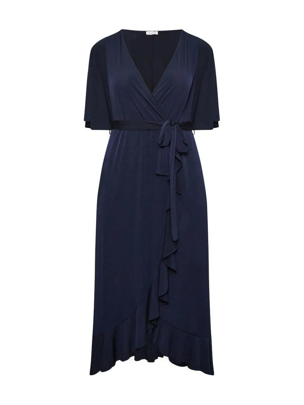 Discount Yours Curve Blue London Ruffle Wrap Dress