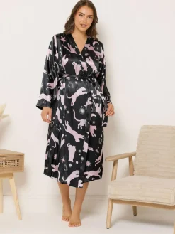 Outlet Yours Curve Satin Robe Blue