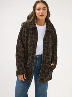 Clearance Yours Curve Brown Heavy Borg Zip Thru Fleece