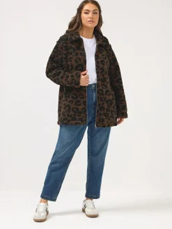 Clearance Yours Curve Brown Heavy Borg Zip Thru Fleece