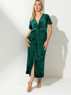 Clearance Yours Curve London Velvet Knot Dress Green
