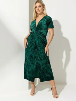 Clearance Yours Curve London Velvet Knot Dress Green