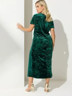 Clearance Yours Curve London Velvet Knot Dress Green