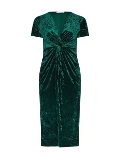 Clearance Yours Curve London Velvet Knot Dress Green