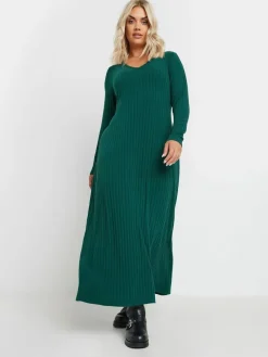 New Yours Curve Green Ribbed Maxi Dress