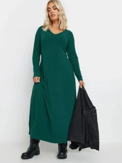 New Yours Curve Green Ribbed Maxi Dress