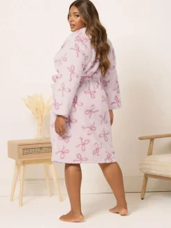 Yours Curve Pink Fluffy Bows Shawl Collar Robe^Women Bathrobes