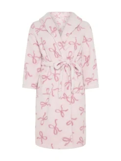Yours Curve Pink Fluffy Bows Shawl Collar Robe^Women Bathrobes
