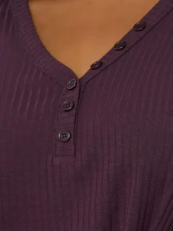 Sale Yours Curve Henley Ribbed Swing Blouse Purple