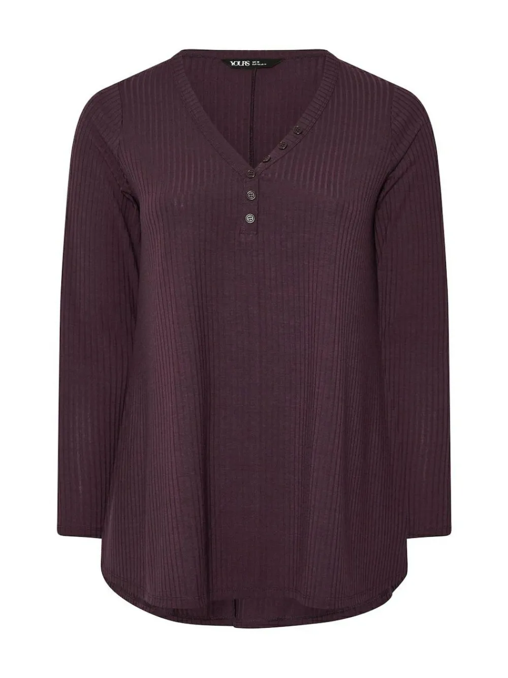 Sale Yours Curve Henley Ribbed Swing Blouse Purple