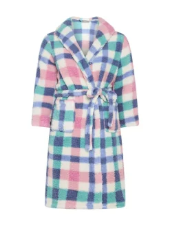Yours Curve White Check Borg Shawl Robe^Women Bathrobes