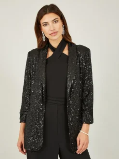 Best Yumi Sequin Blazer With Pockets Black