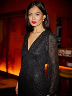 Yumi Black Sequin Long Sleeve Midi Dress^Women Midi Dresses