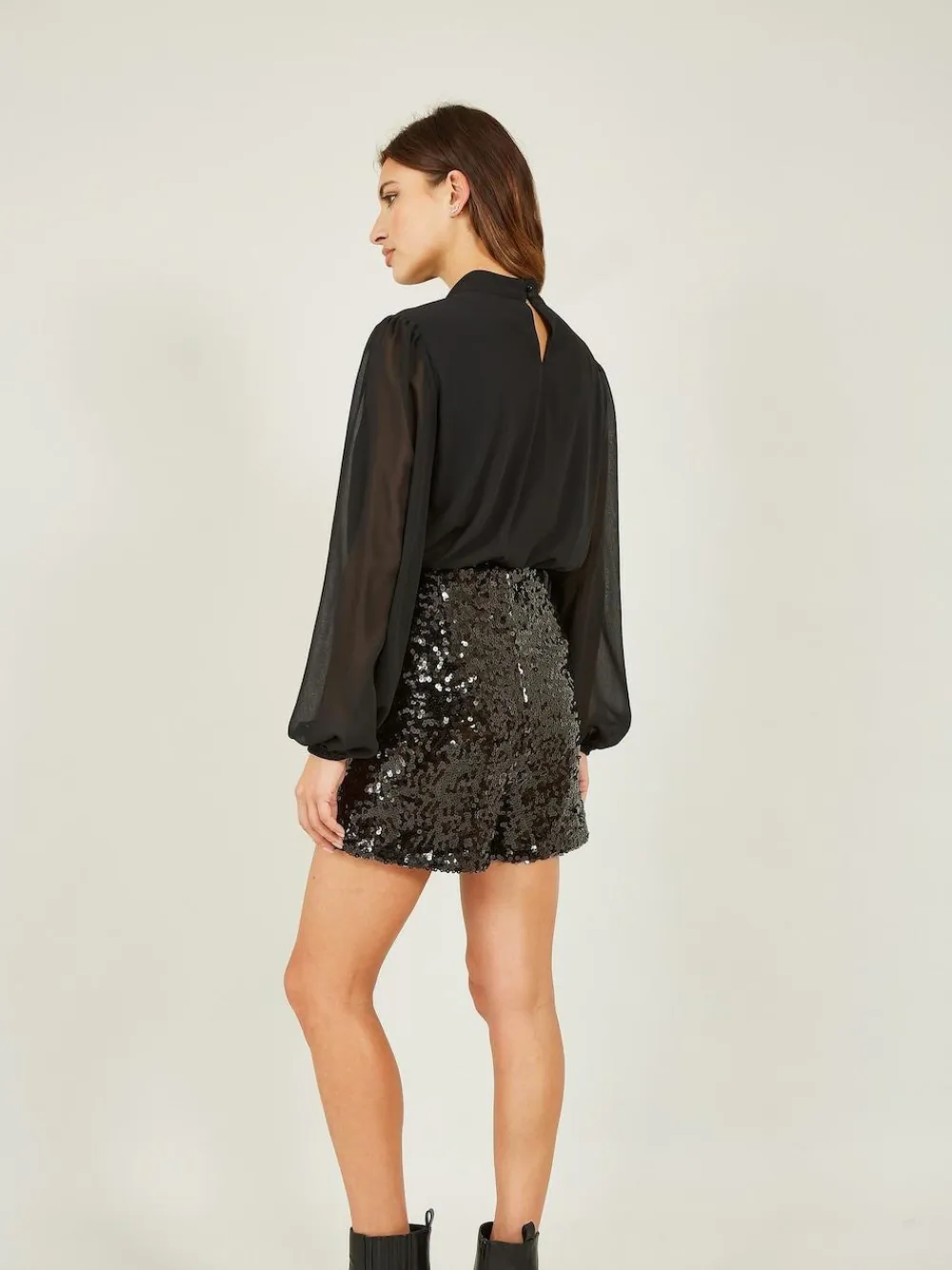 Online Yumi Black Sequin Mini Shorts