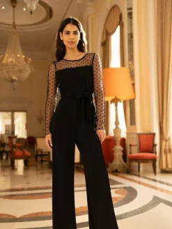 Yumi Black Spot Mesh Stretch Jumpsuit^Women Jumpsuits & Playsuits