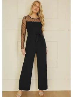 Yumi Black Spot Mesh Stretch Jumpsuit^Women Jumpsuits & Playsuits