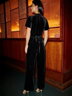 Yumi Black Velvet Jumpsuit With Twist Neckline And Buckle Belt^Women Jumpsuits & Playsuits